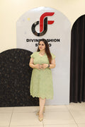 Light Green Cotton Middi Dress by Divine Fashion Studio