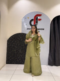 Olive Green Soft Shimmer Mirror Work Suit Set for Women