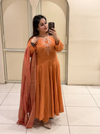 Orange Pure Mul Cotton Anarkali Suit Set