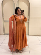 Orange Pure Mul Cotton Anarkali Suit Set