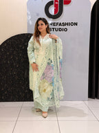 Pastel Green Pure Cotton Pakistani Suit with Thread Embroidery