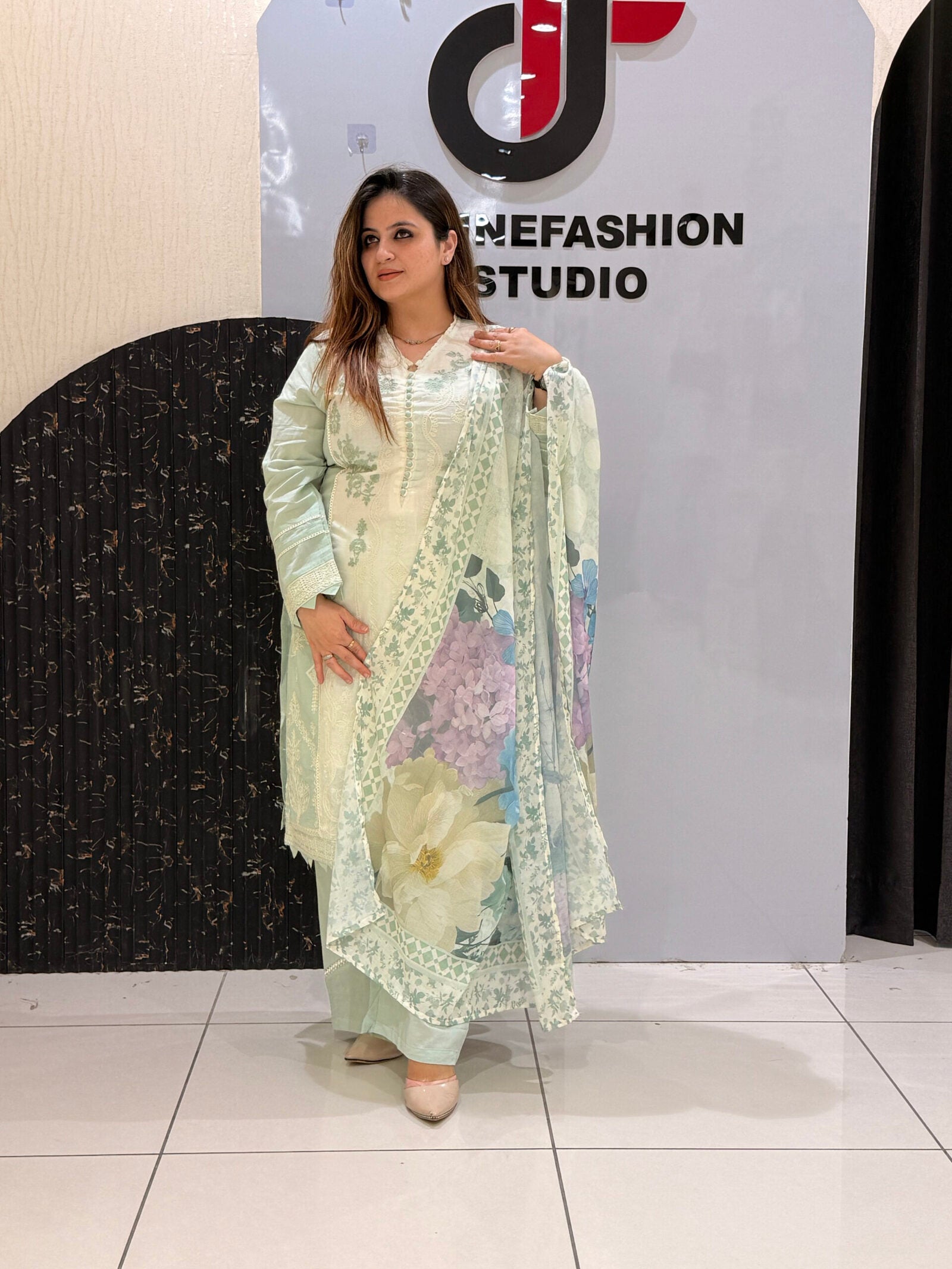 Pastel Green Pure Cotton Pakistani Suit with Thread Embroidery