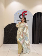 Cream Pure Cotton Embroidered Suit with Farsi Salwar