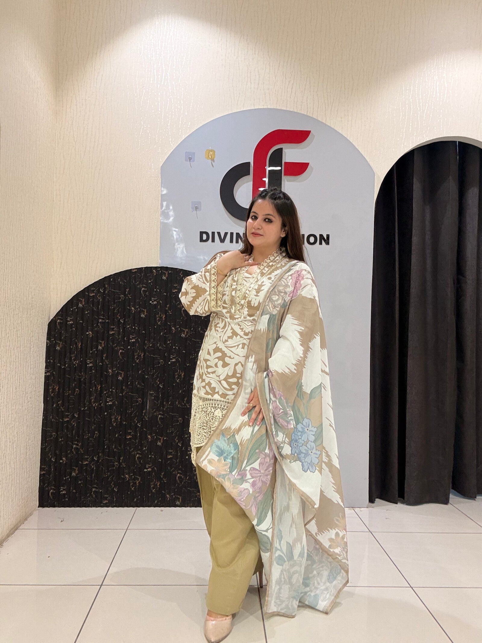 Cream Pure Cotton Embroidered Suit with Farsi Salwar