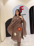 Brown Mul Chanderi Cotton Floral Embroidered Suit Set
