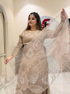 Beige Handwork Partywear Suit Set