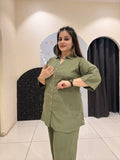 chic olive-green coord set