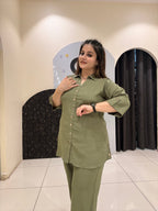chic olive-green coord set
