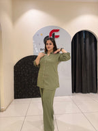 chic olive-green coord set