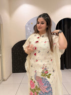 Beige Soft Linen Cotton Digital Printed Designer Coord Set