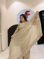 Golden Partywear Heavy Embroidered Farsi Salwar Suit