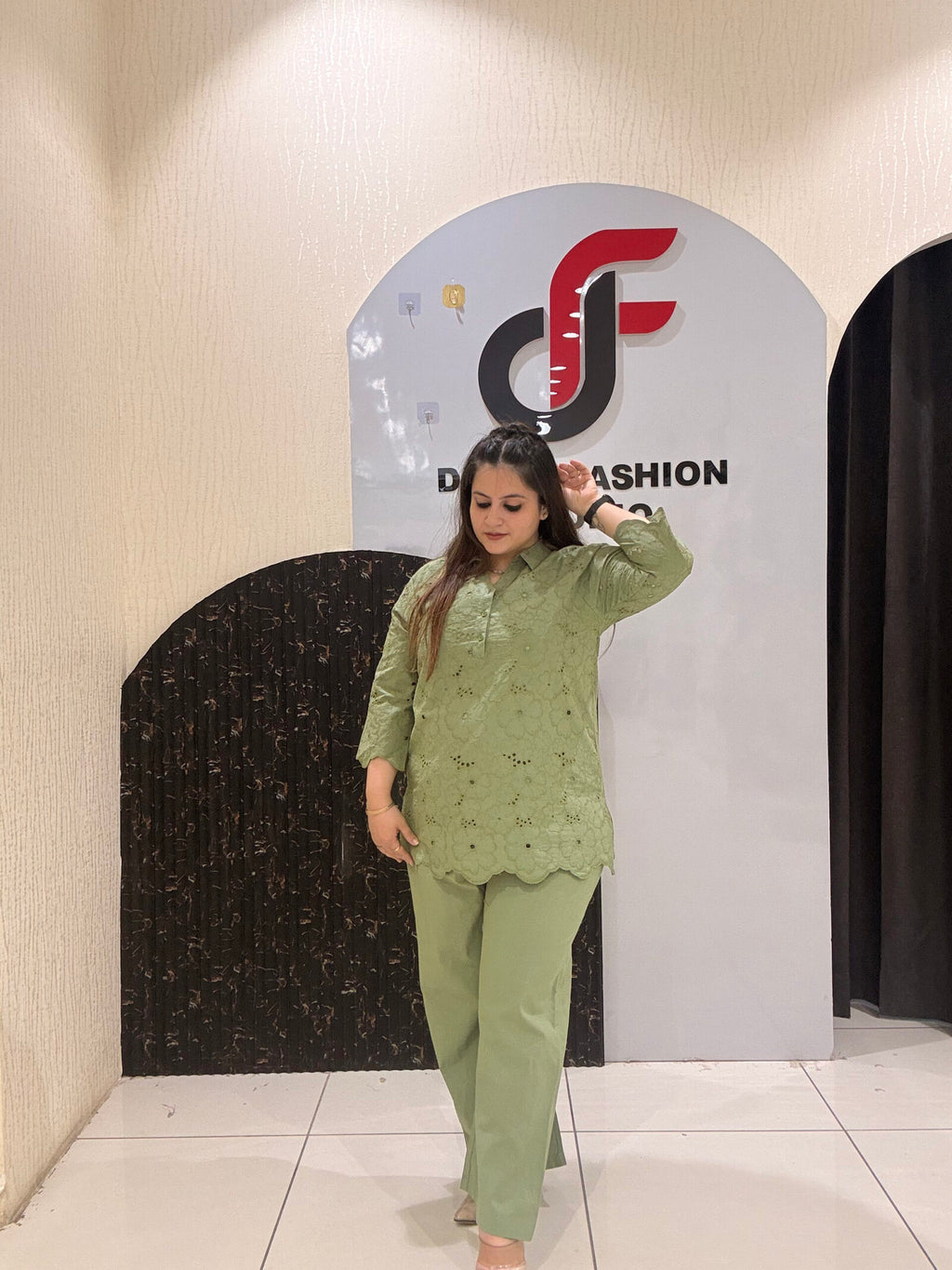 Sage Green Pure Cotton Embroidered Coord Set