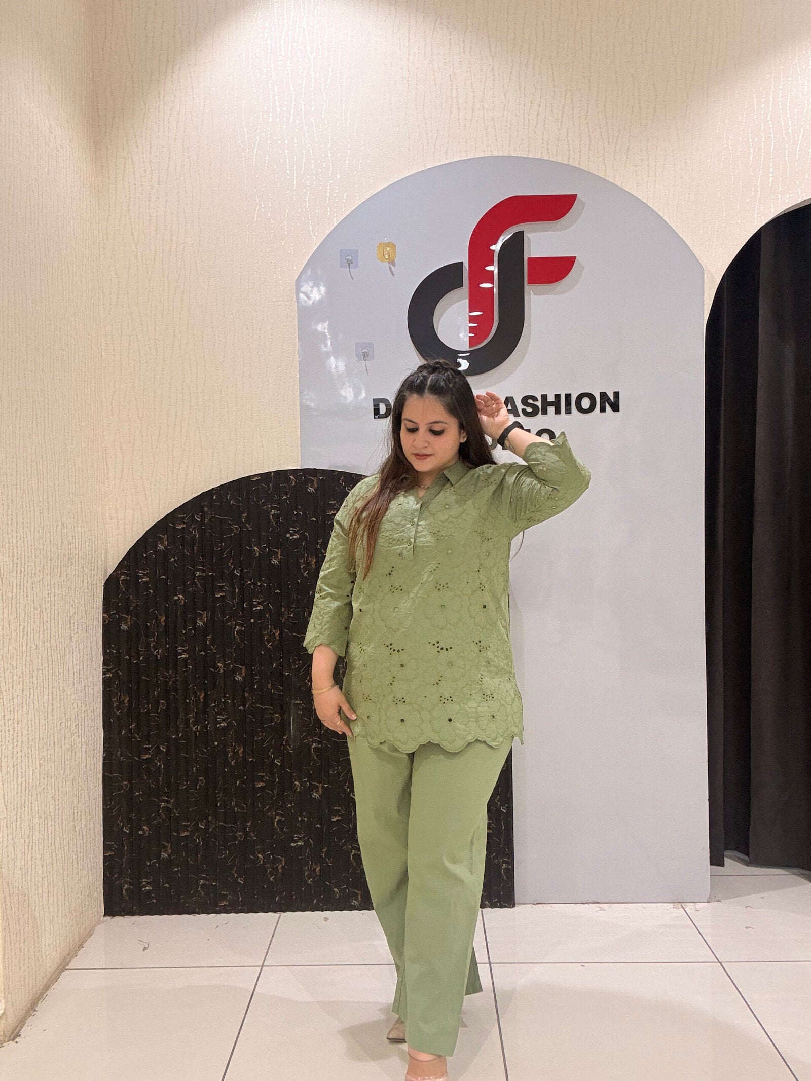 Sage Green Pure Cotton Embroidered Coord Set