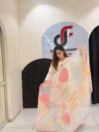 Cream Cotton Embroidered Partywear Suit Set