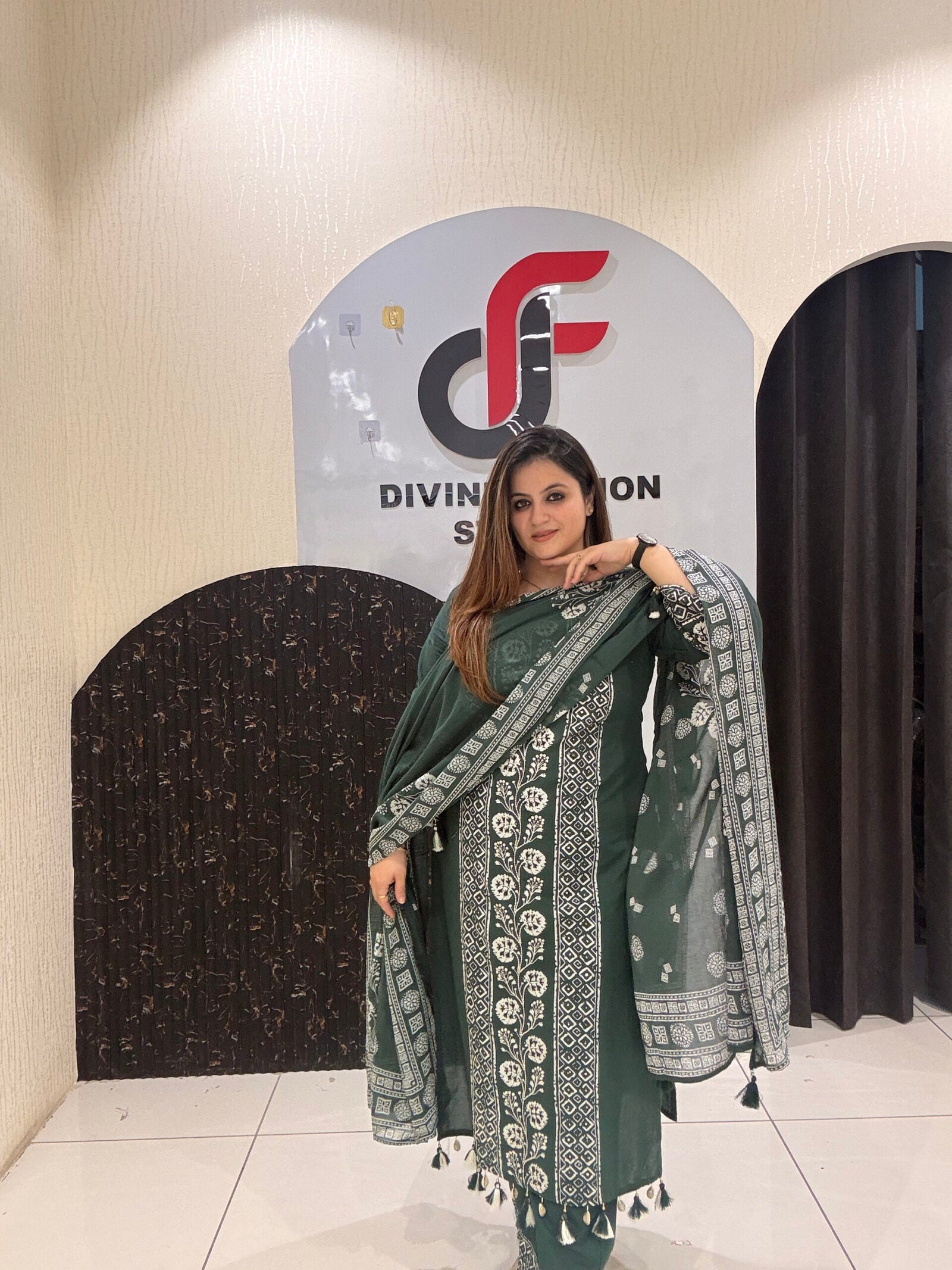 Emerald Green Pure Cotton Printed Suit Set