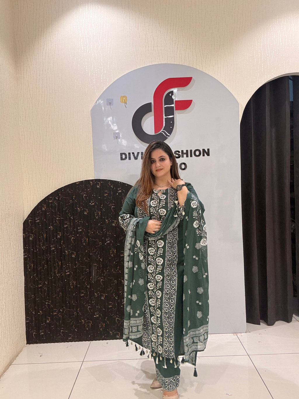 Emerald Green Pure Cotton Printed Suit Set