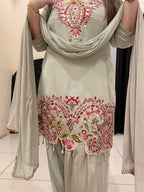 Ivory Pure Crepe Appliqué Embroidered Suit Set