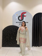 Ivory Pure Crepe Appliqué Embroidered Suit Set