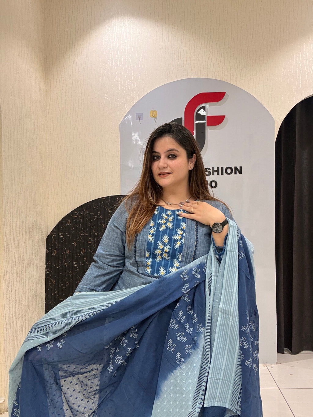 Denim Cotton Printed Suit Set for Women