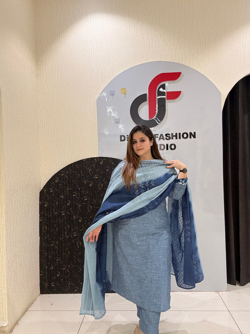 Denim Cotton Printed Suit Set for Women