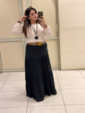 Elegant tiered maxi skirts crafted from soft cotton fabric, available in two timeless shades — brown and black. Perfect for casual outings, travel, or boho-chic styling.