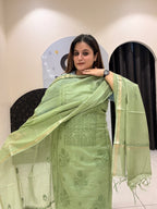 Premium unstitched mul cotton suits featuring intricate thread embroidery and matching dupattas