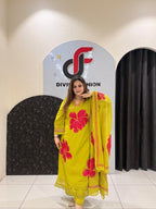 Bright and beautiful pure mul cotton suit featuring bold thread embroidery and a matching dupatta.