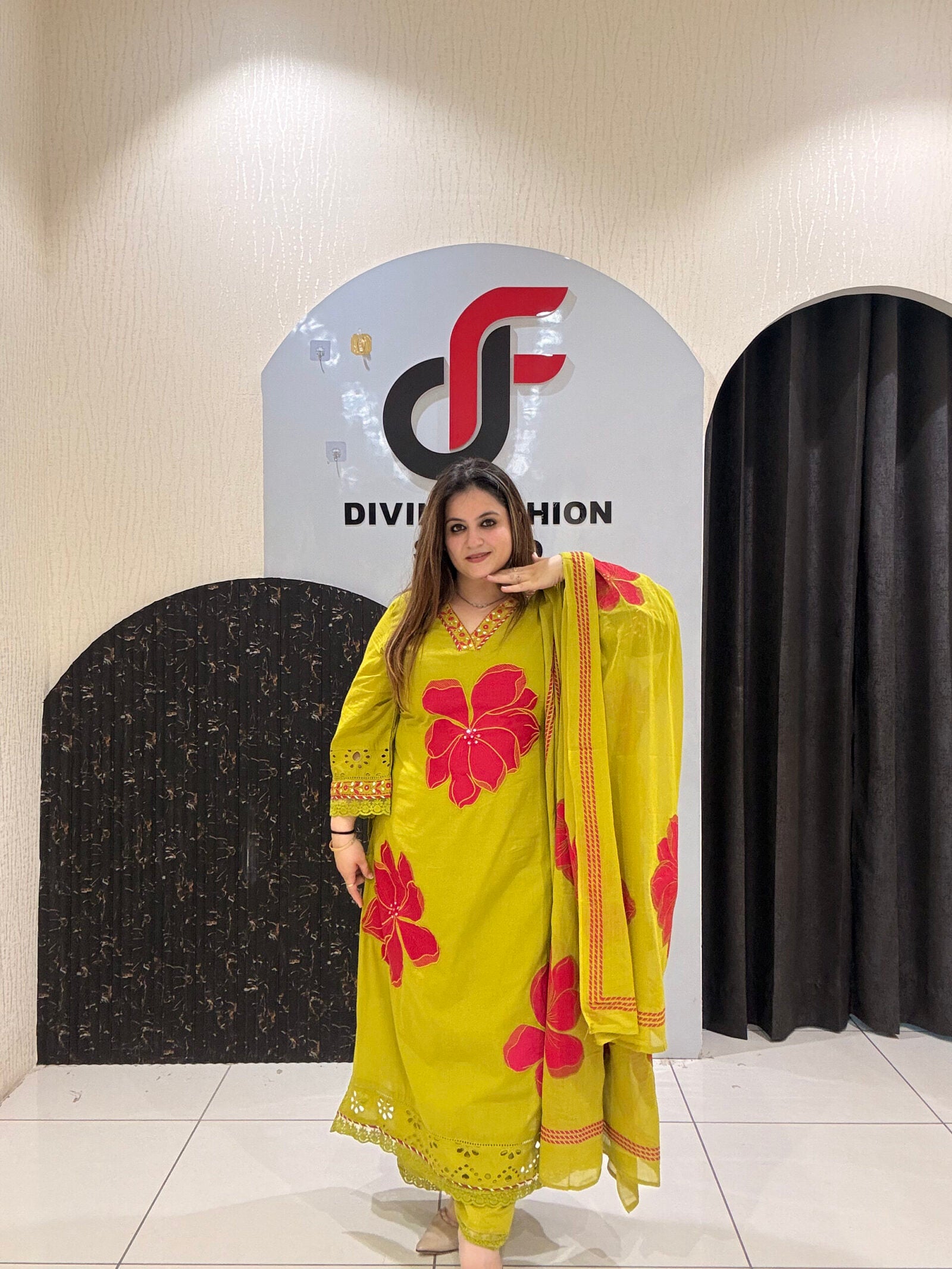 Bright and beautiful pure mul cotton suit featuring bold thread embroidery and a matching dupatta.