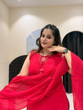 Striking hot pink pure cotton Farsi salwar suit featuring delicate embellishments and a matching dupatta