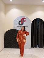 Rust Orange Cotton Co-Ord Set with Thread Embroidery