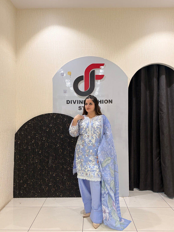 Sky Blue Cotton Farsi Suit Set