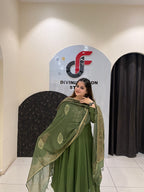 Olive Green Pure Mul Cotton Embroidered Suit Set