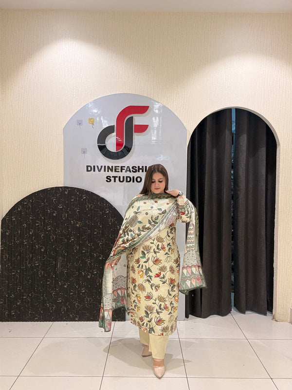 Cream Flex Cotton Printed Suit Set