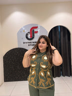 Olive Green Imported Embroidered Coord Set