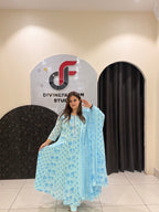 Sky Blue Pure Mul Cotton Printed Suit Set