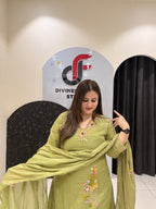 Olive Green Pure Cotton Embroidered Suit Set