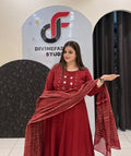 Red Pure Cotton Printed Anarkali Suit Set