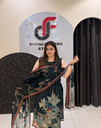 Black Chinon Fabric Printed Suit Set