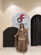 Brown Pure Chinon Embroidered Sharara Suit Set