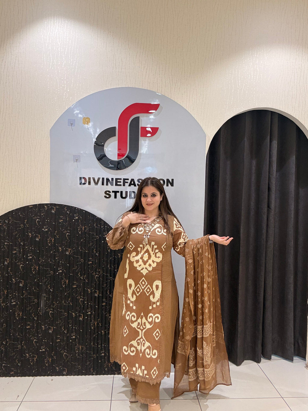 Brown Pure Cotton Printed Suit Set