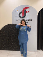Blue Cotton Denim Embroidered Coord Set
