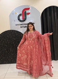 Pink Pure Cotton Anarkali Suit with Kota Doria Dupatta