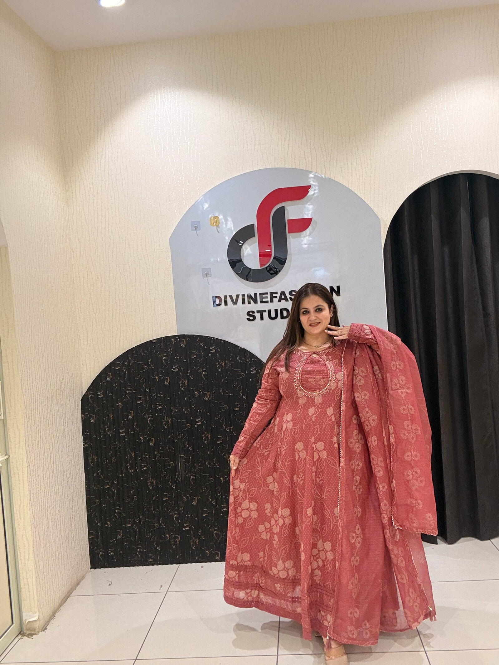 Pink Pure Cotton Anarkali Suit with Kota Doria Dupatta