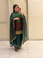 Teal & Maroon Superior Fabric Embroidered Suit Set (Free Size till XL)