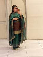 Teal & Maroon Superior Fabric Embroidered Suit Set (Free Size till XL)