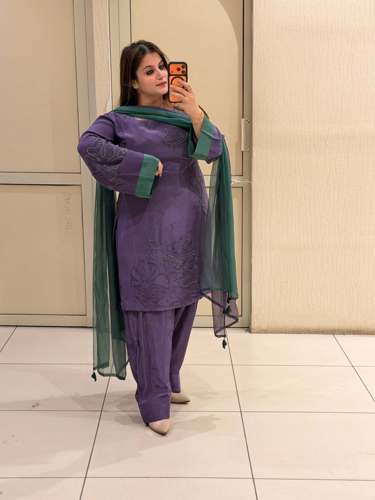 Purple Pure Crepe Handwork Suit (Free Size)