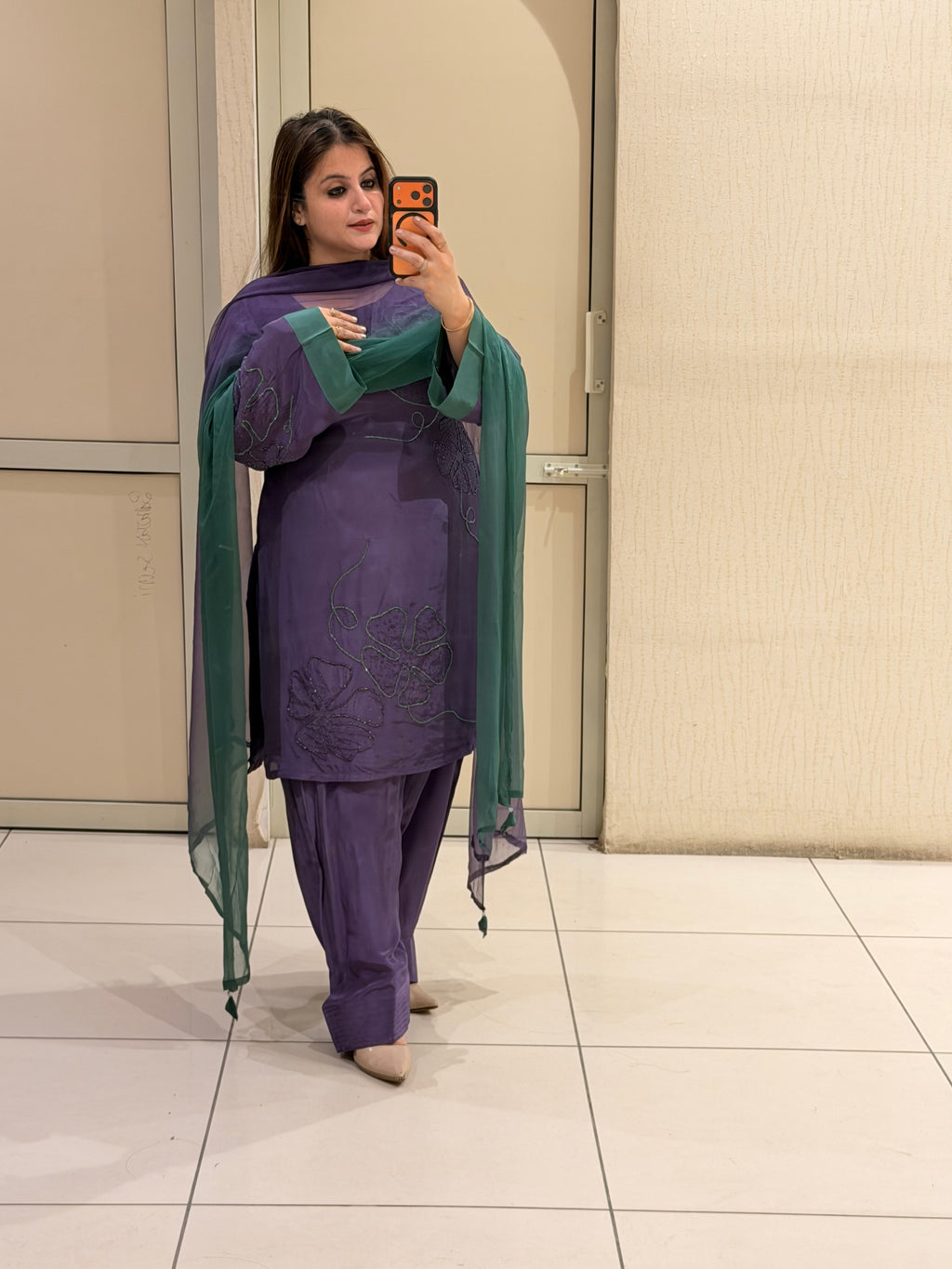Purple Pure Crepe Handwork Suit (Free Size)