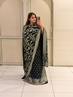 Unstitched Black Banarasi Silk Suit Set