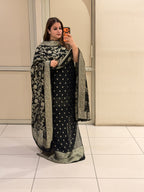 Unstitched Black Banarasi Silk Suit Set