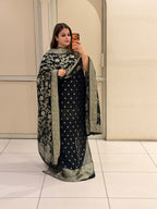 Unstitched Black Banarasi Silk Suit Set